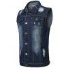 Flap Pocket Distressed Denim Vest - Bleu profond 2XL