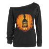Sweat-shirt Encolure Cloutée Halloween Imprimé Citrouille et Chat - Noir 2XL
