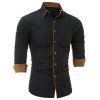 Color Block Edging Long Sleeve Shirts - BLACK L