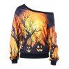 Sweat-shirt Encolure Cloutée Imprimé Halloween 3D - Jaune M