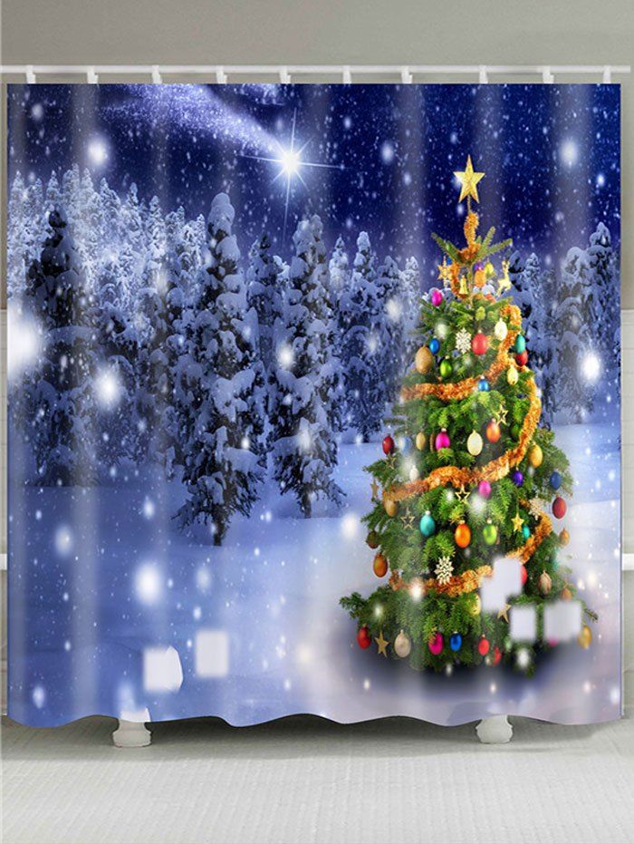 

Falling Snow Christmas Tree Bathroom Shower Curtain, Colorful