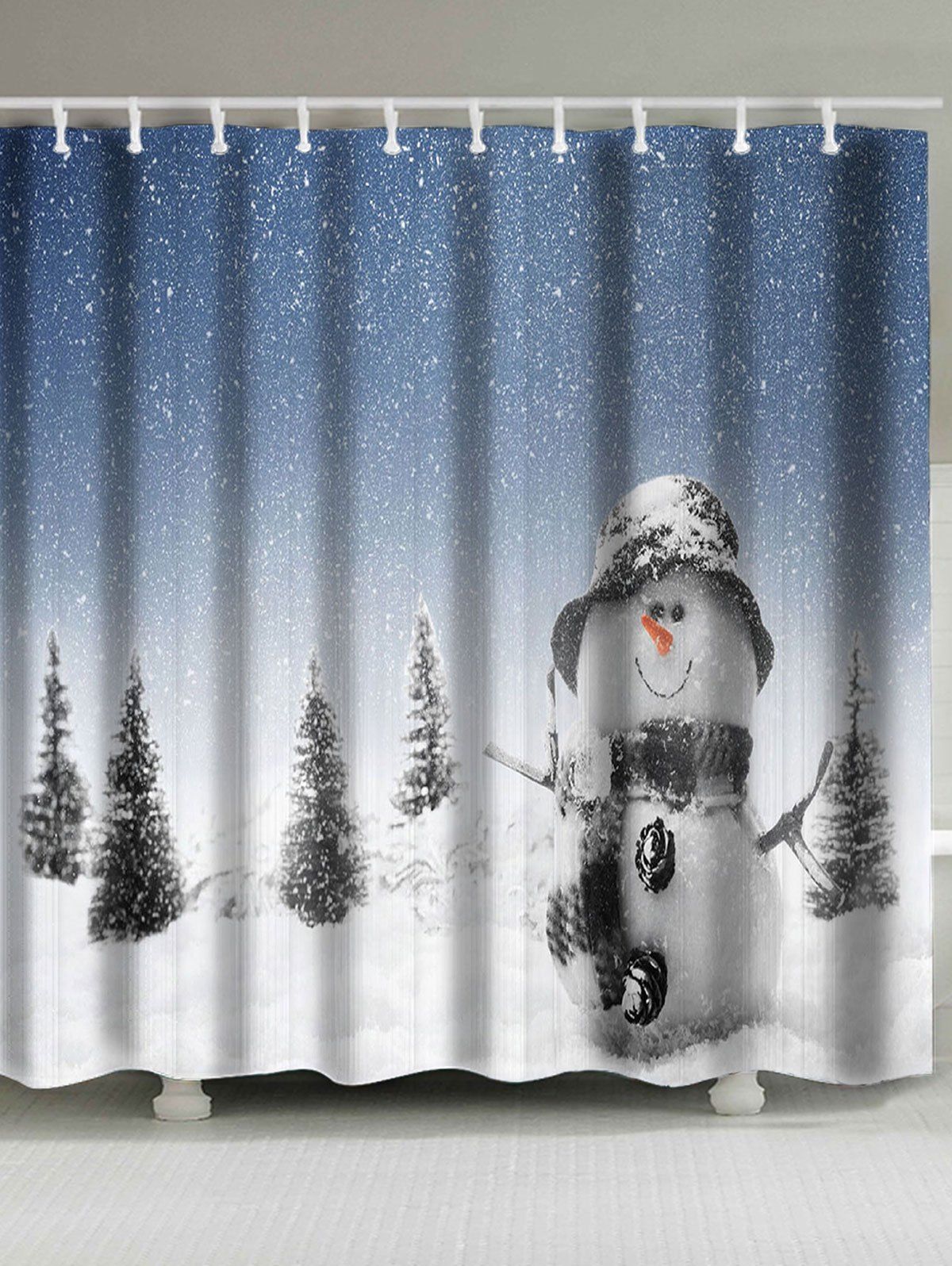 

Christmas Snowman Patterned Shower Bath Curtain, White