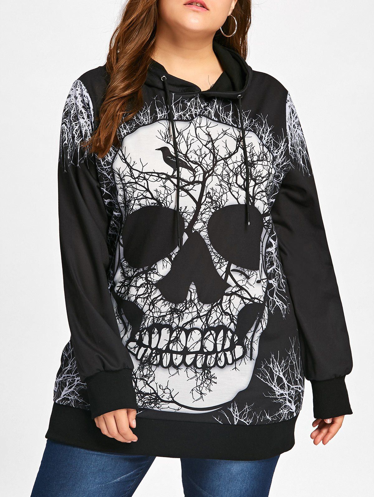 

Plus Size Skull Print Halloween Hoodie, Black