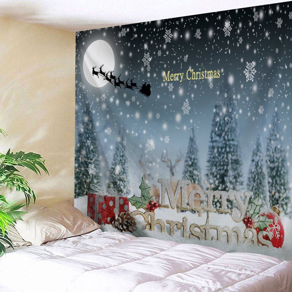 

Christmas Snow Night Moon Sled Wall Tapestry, Colormix