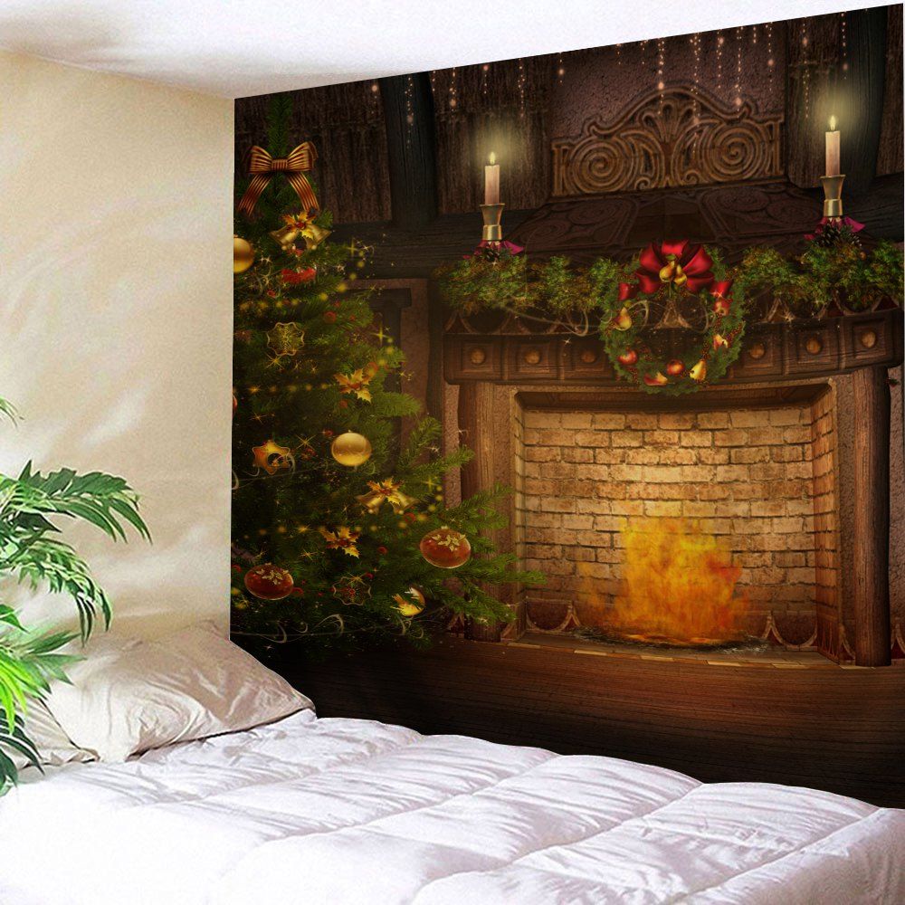 

Wall Decor Christmas Tree Fireplace Print Tapestry, Colormix