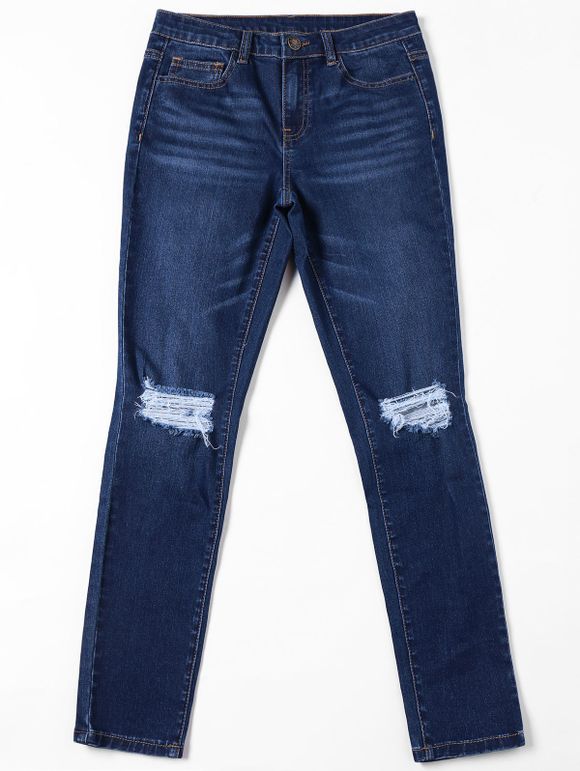 Jeans Craquelé Cat  's Whisker avec poches - Bleu Toile de Jean XL