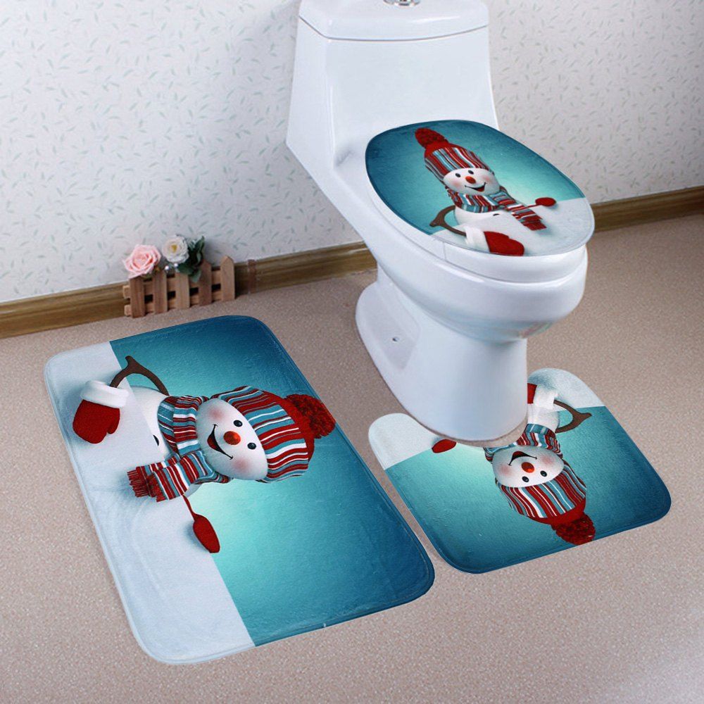 

Christmas Snowman Pattern 3 Pcs Bathroom Toilet Mat, Colormix