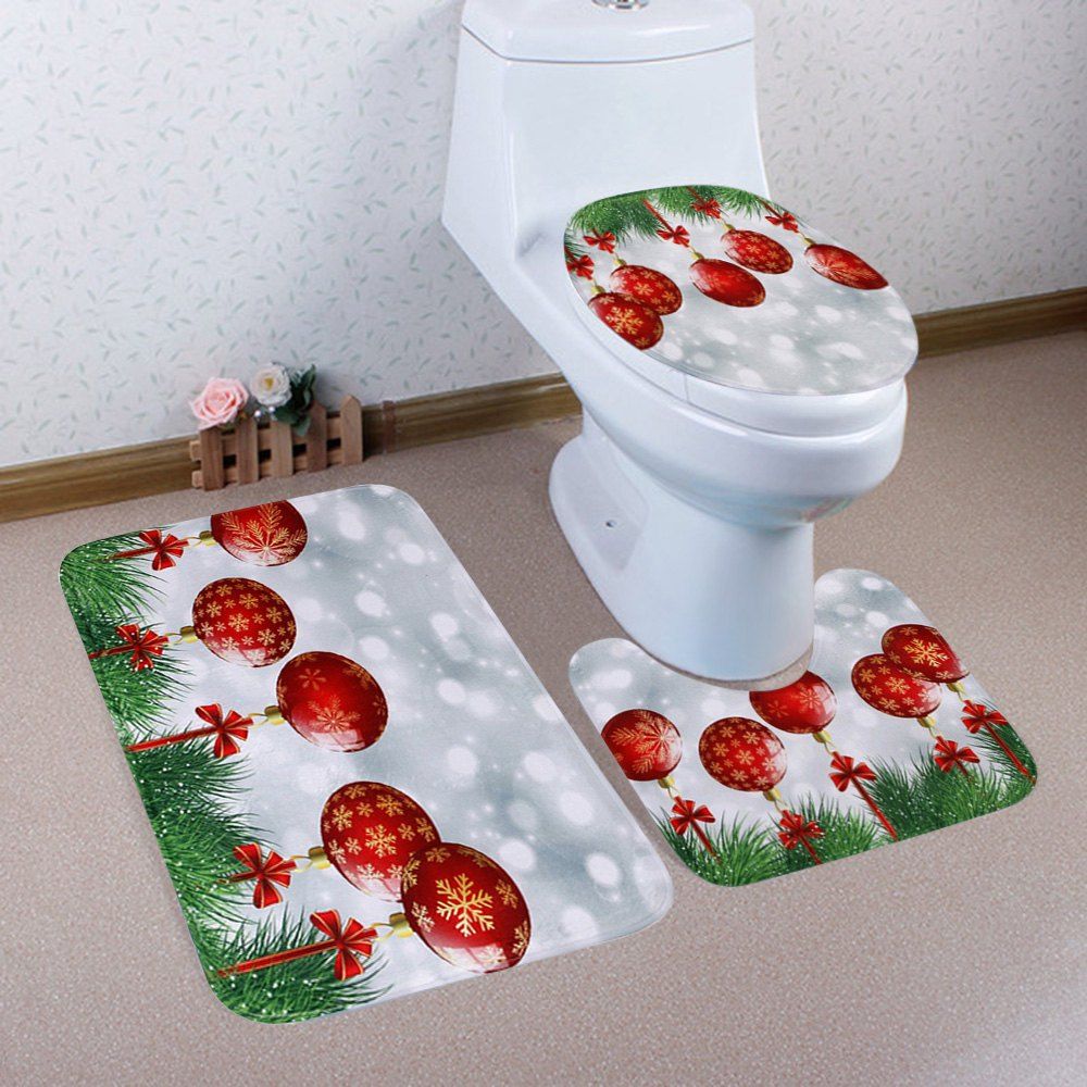 

Christmas Bauble Pattern 3 Pcs Bathroom Toilet Mat, Colormix
