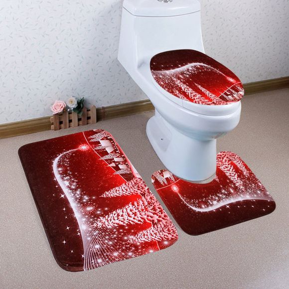 Christmas Village Pattern 3 Pcs Bathroom Toilet Mat - RED 
