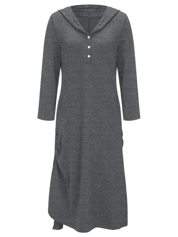 Side Ruched Casual Hooded Dress - Gris L