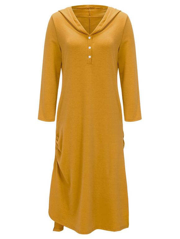 Side Ruched Casual Hooded Dress - Jaune XL