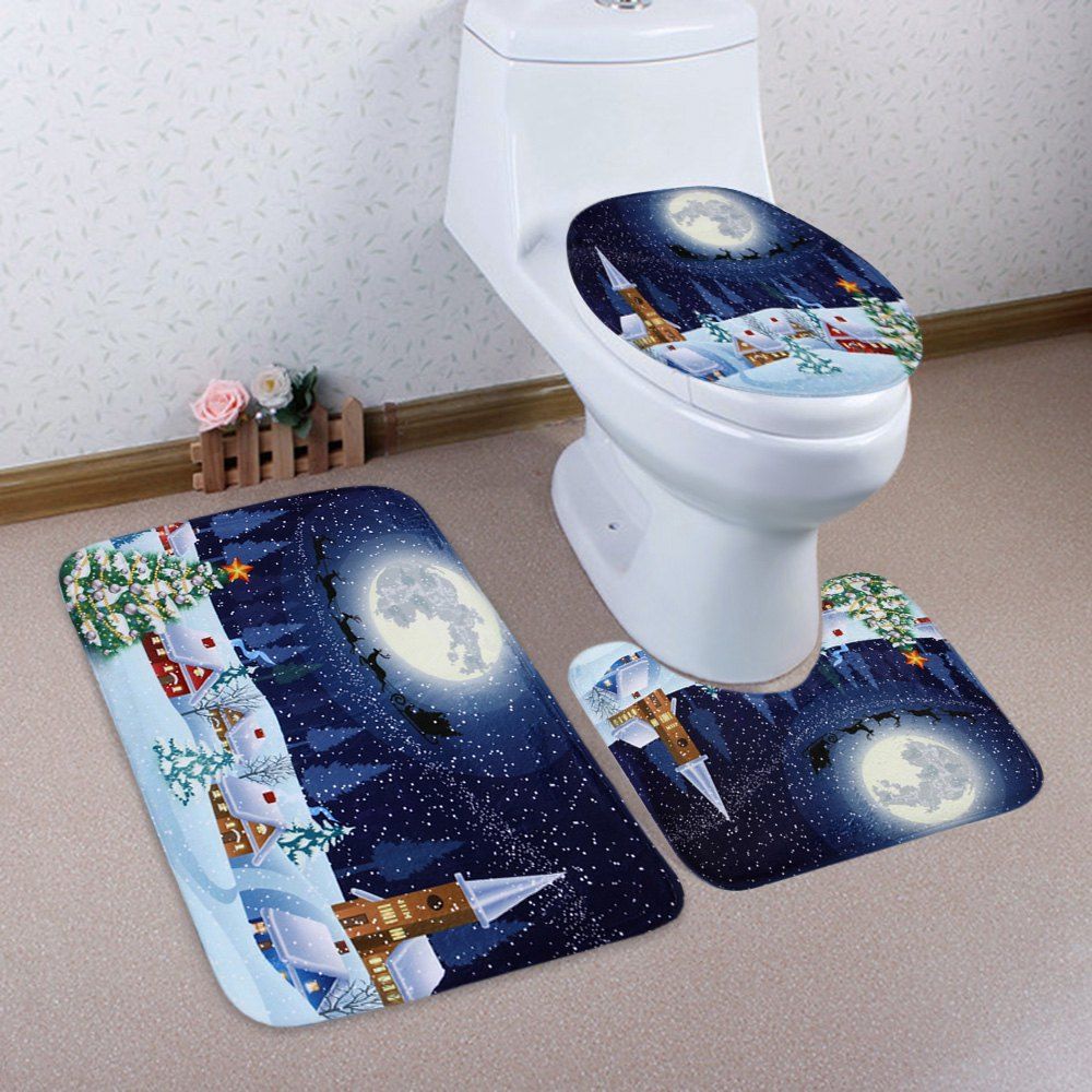 

Christmas Night Pattern 3 Pcs Bathroom Toilet Mat, Colormix