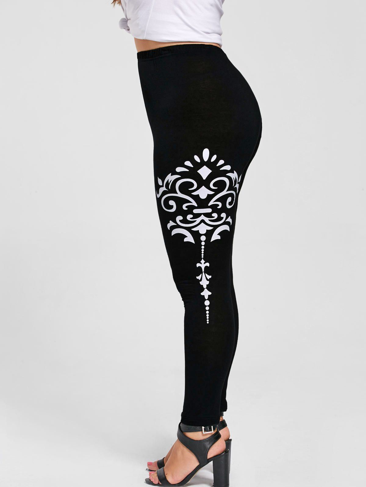 2018 Plus Size Bandana Floral Leggings BLACKS XL In Plus ...