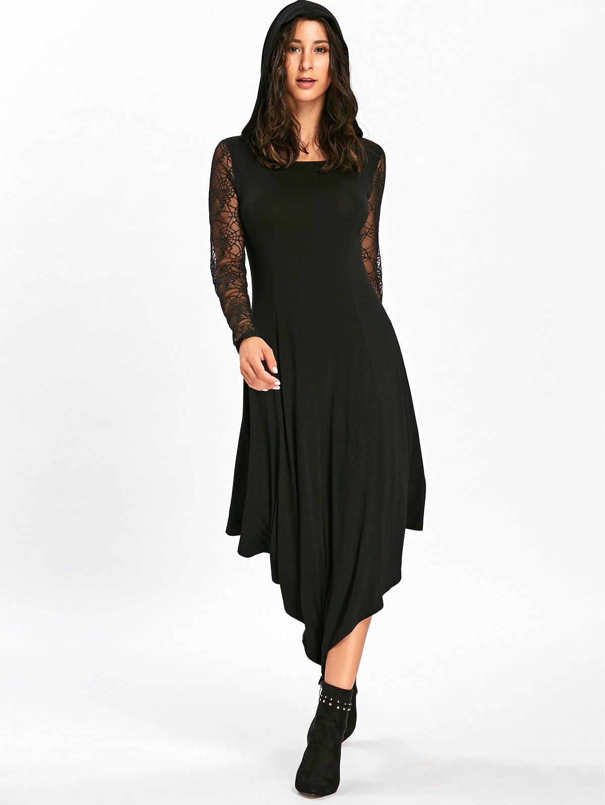 

Halloween Spider Web Cut Out Midi Handkerchief Dress, Black