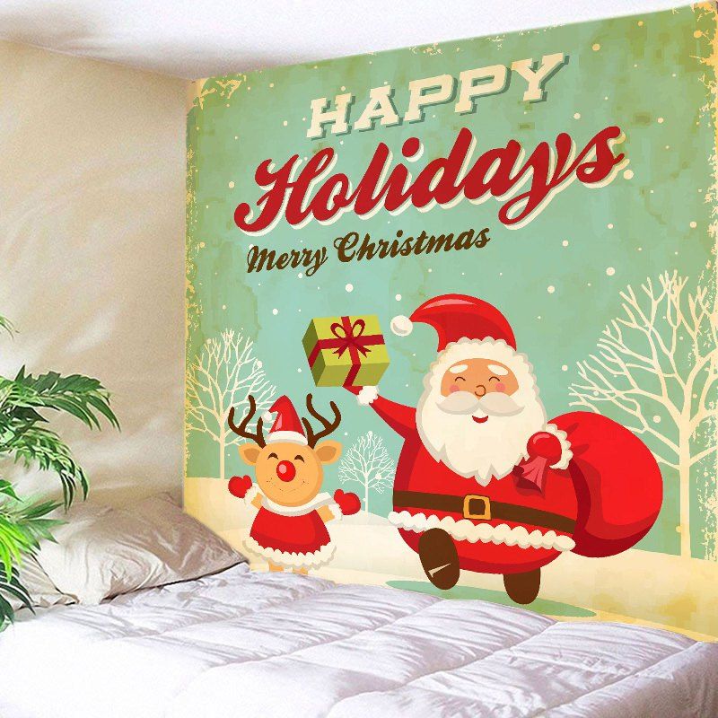 

Merry Christmas Santa Print Tapestry Wall Hanging Art, Light green