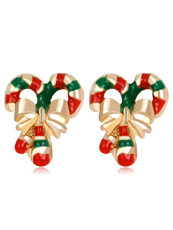 Boucles d'Oreilles de Noël en Forme de Canne de Bonbon Rayé avec Nœud Papillon - multicolore 