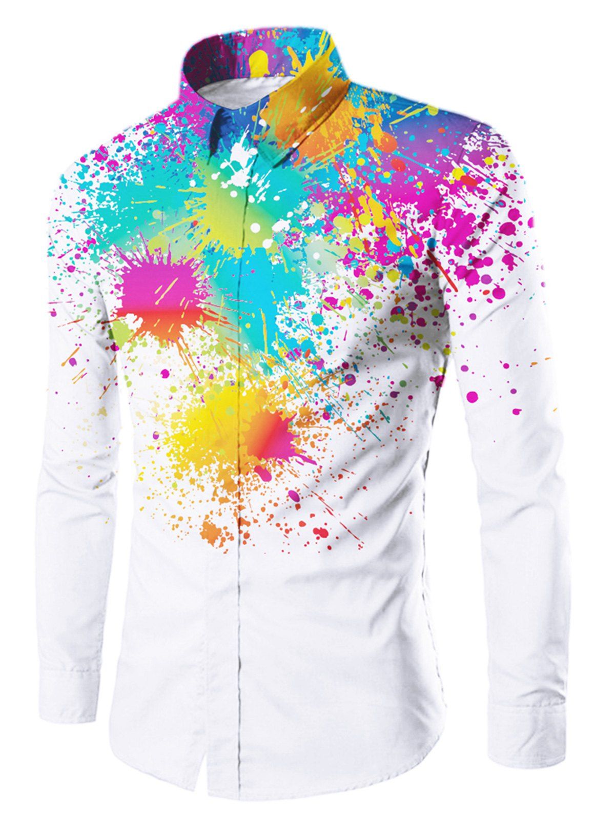 

Color Splatter Paint Slim Fit Shirt, White