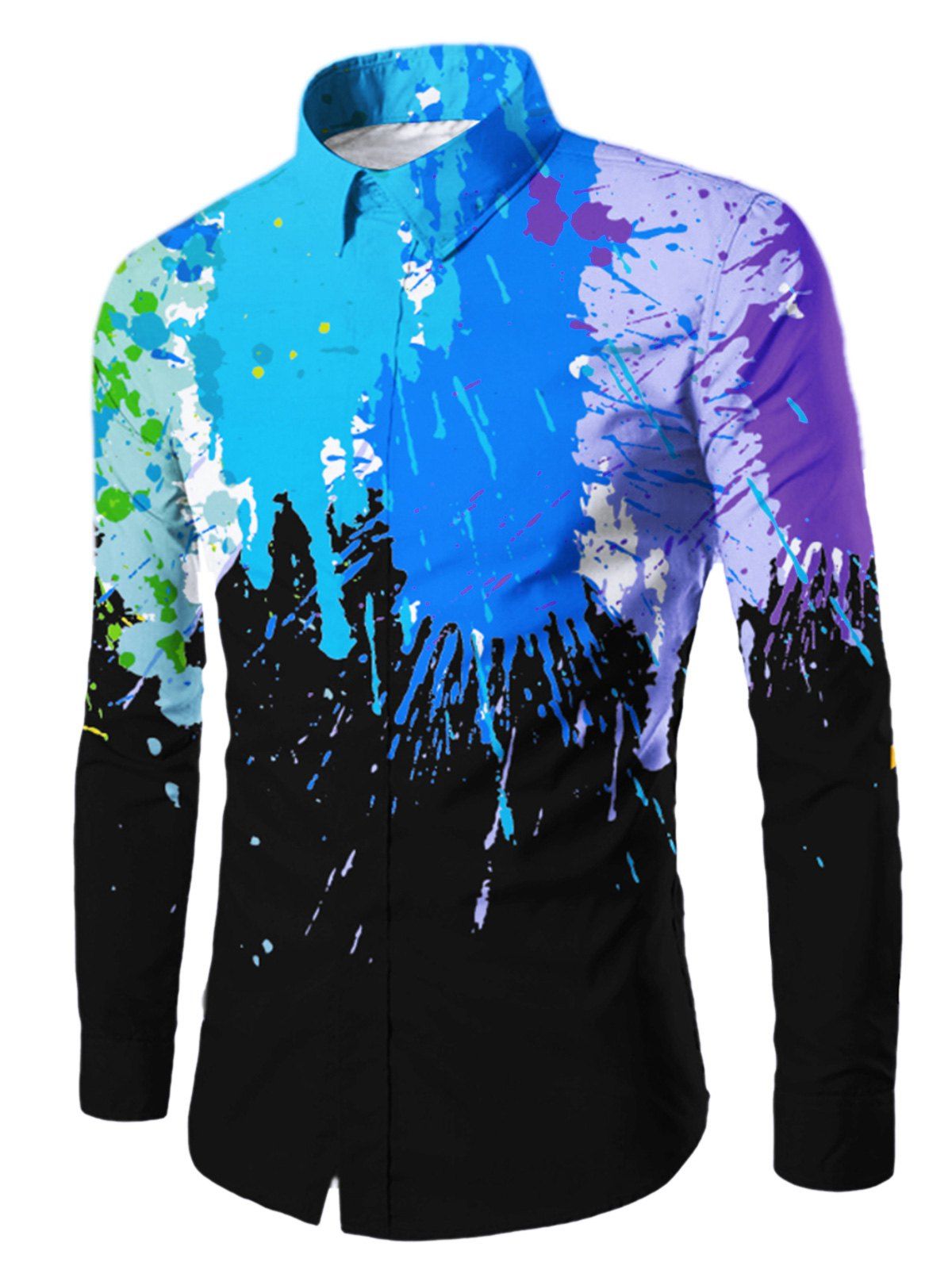 

Allover Colored Painted Button Up Shirt, Black