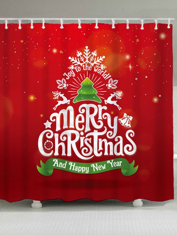 

Christmas Tree Letter Print Waterproof Shower Curtain, Red