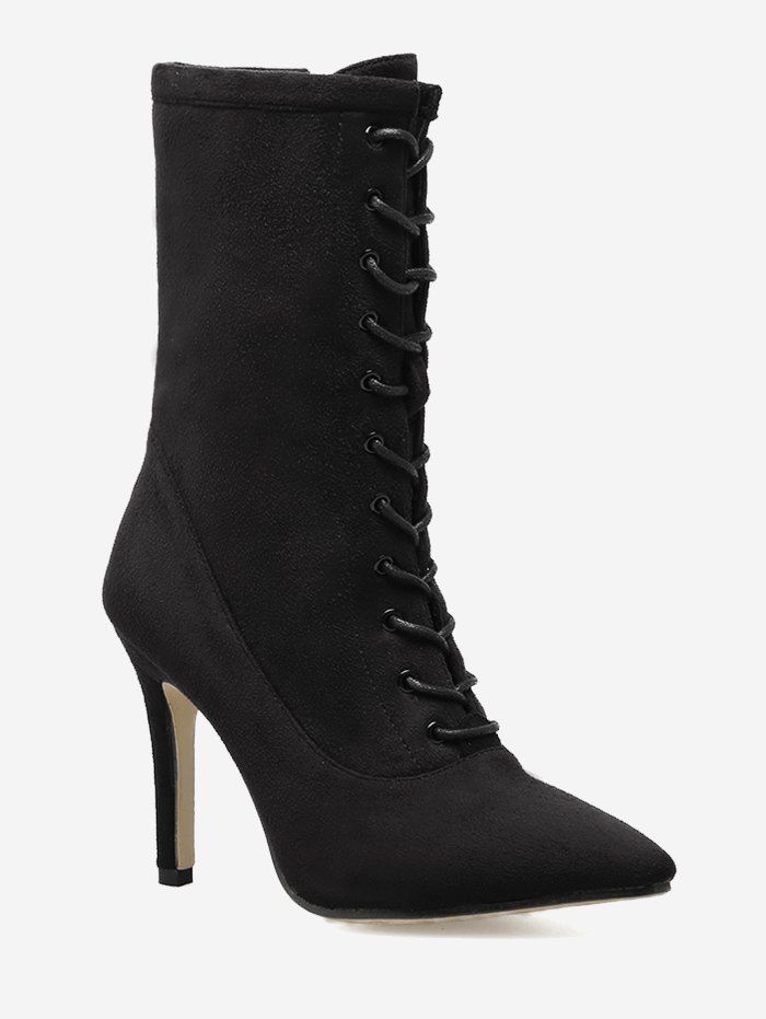 

Pointed Toe Stiletto Lace Up Boots, Black