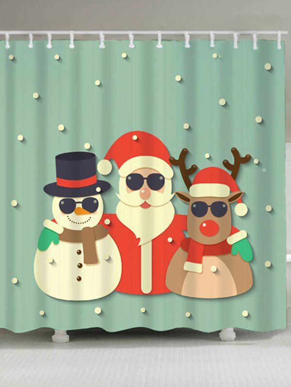 

Christmas Santa Claus Deer Snowman Bath Curtain, Light green
