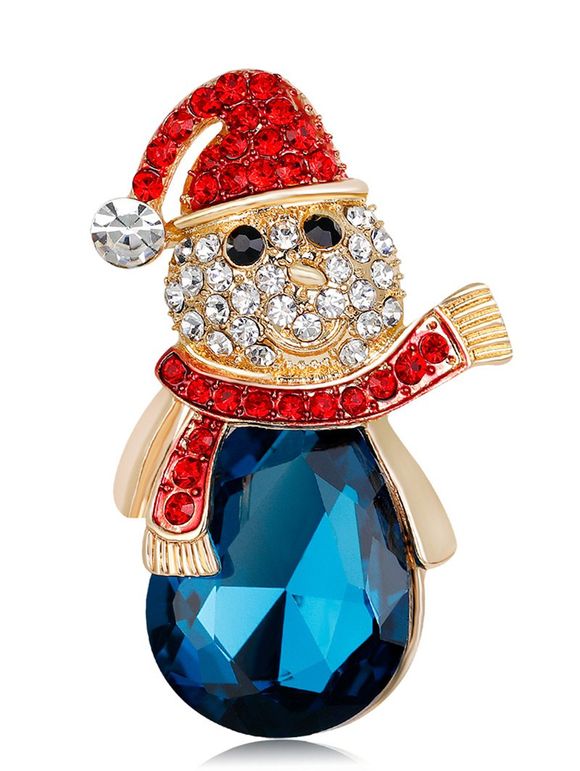 Broche bonhomme de neige avec strass et cristal de Noël - Bleu 