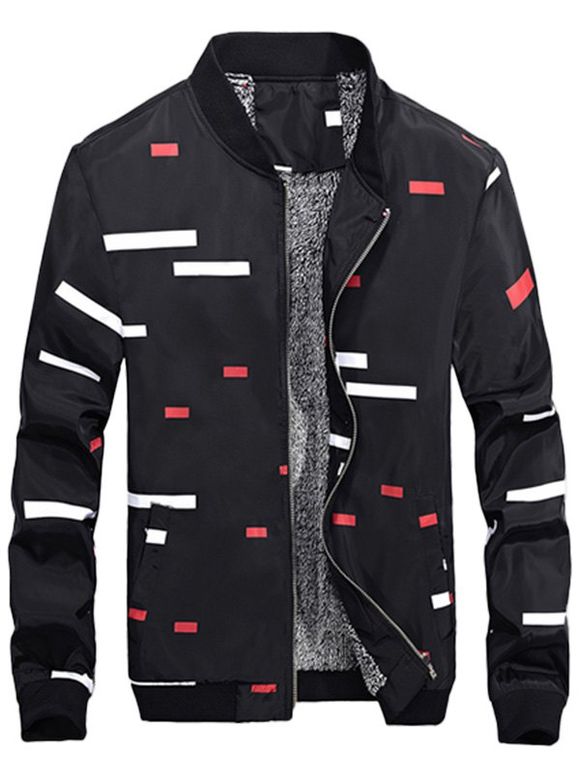 Zipper Up Geometric Print Flocage Jacket - Noir M