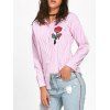 Floral Embroidered High Low Striped Shirt - PINK 2XL