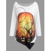 T-shirt Grande Taille Halloween Lune et Citrouille Asymétrique - Blanc 4XL
