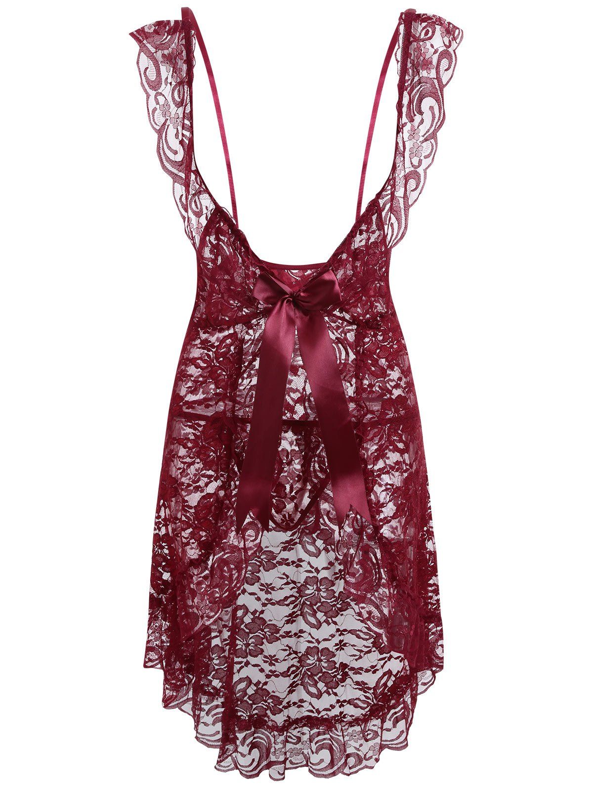 

Plus Size Lace Ruffles Plunge Babydoll, Purplish red c5