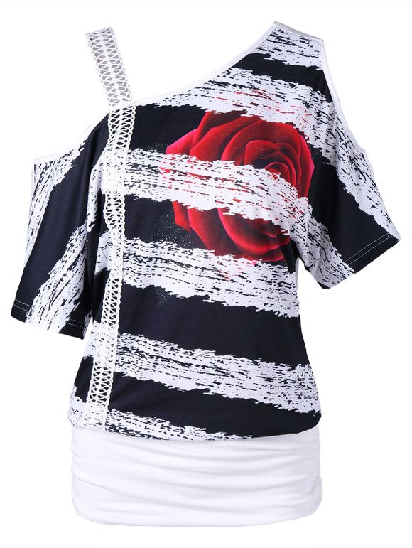 T-shirt Imprimé Floral à Épaules Dénudées - Blanc XL