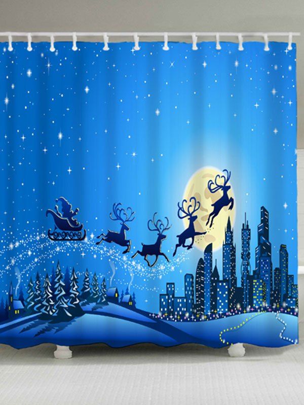 

Christmas Sled Moon Waterproof Bath Curtain, Blue