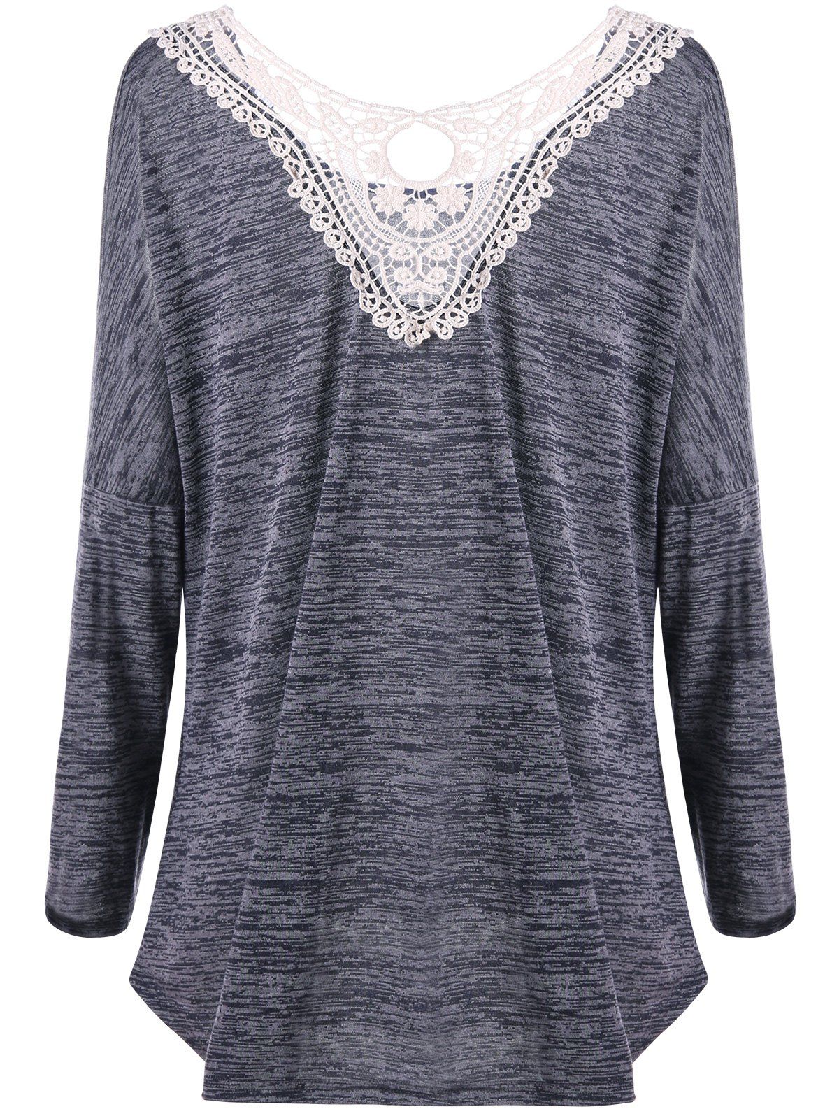 

Crochet Trimmed Cold Shoulder Plus Size Top, Gray