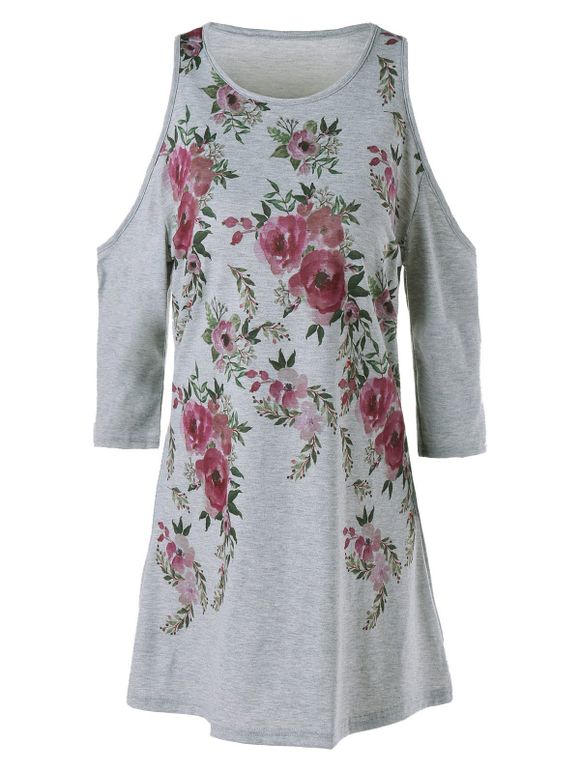 Mini robe d'épaule froide à imprimé floral - Gris L