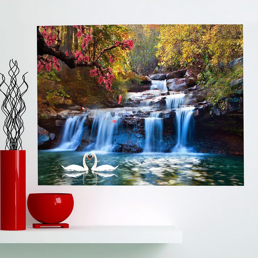 

Swans Pool Waterfall Patterned Multifunction Wall Decor Painting, Colorful