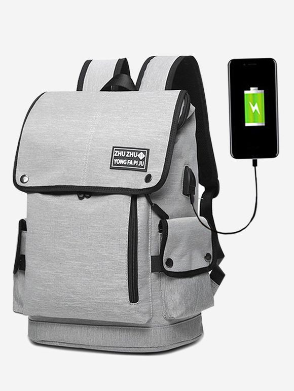 Sac à dos pour port de chargement USB avec poche latérale - Gris 