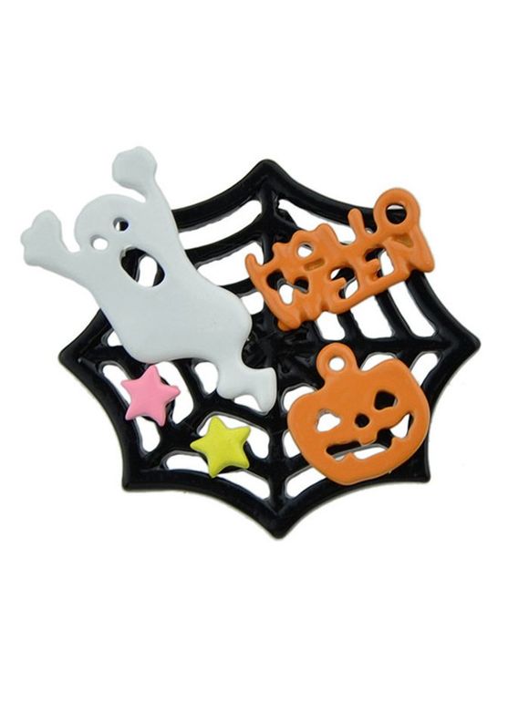 Broche en Forme de Toile d'Araignée avec Fantôme Démon et Citrouille d'Halloween - multicolore 