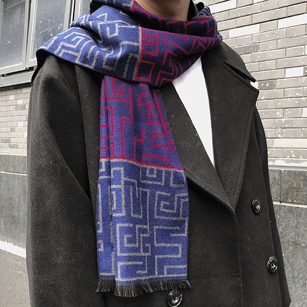 

Fringed Labyrinth Pattern Scarf, Purple