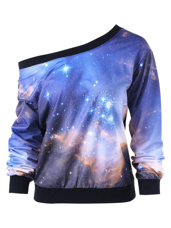 Skew Neck 3D Starry Sky Print Sweatshirt - multicolore L