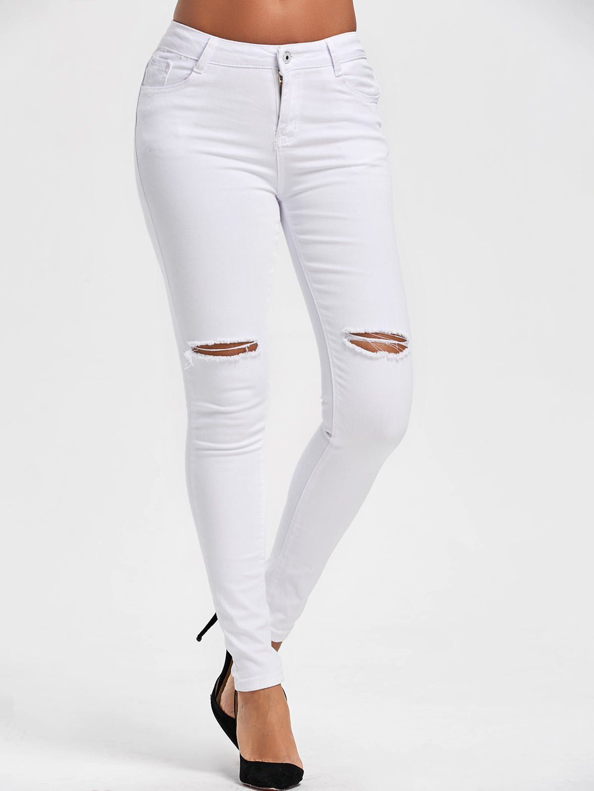 

Ripped High Waist Skinny Pants, White