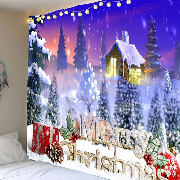 Tapisserie Art Murale Pendante Joyeux Noël Village et Neige - coloré W71 INCH * L71 INCH