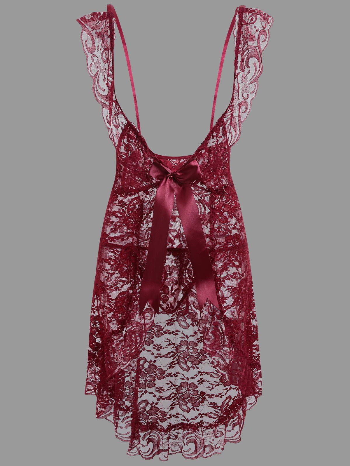 

Lace Plunge Ruffles Babydoll, Purplish red c5