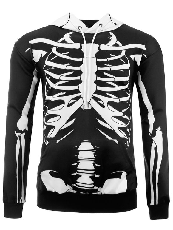 Sweat à Capuche Halloween Imprimé Crâne Squelette 3D - Noir M