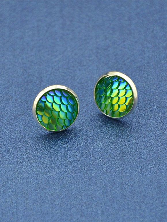 Round Tiny Mermaid Scales Stud Earrings - Vert 