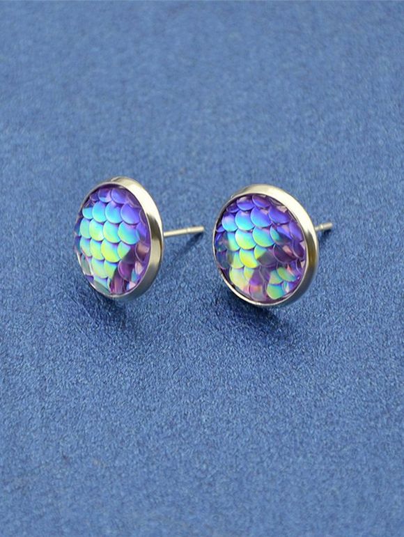 Round Tiny Mermaid Scales Stud Earrings - Pourpre 