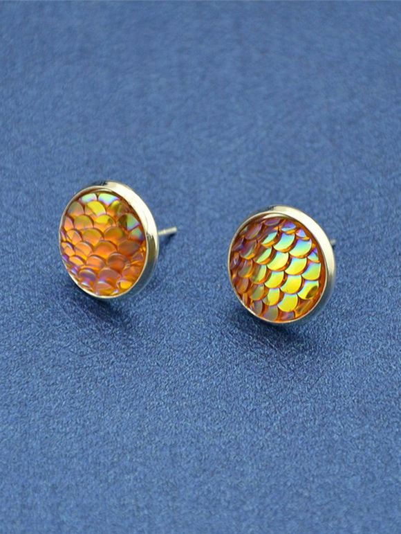 Round Tiny Mermaid Scales Stud Earrings - Jaune 