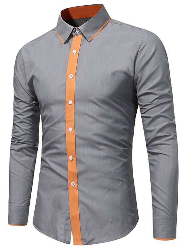 

Color Block Placket Long Sleeve Shirt, Gray