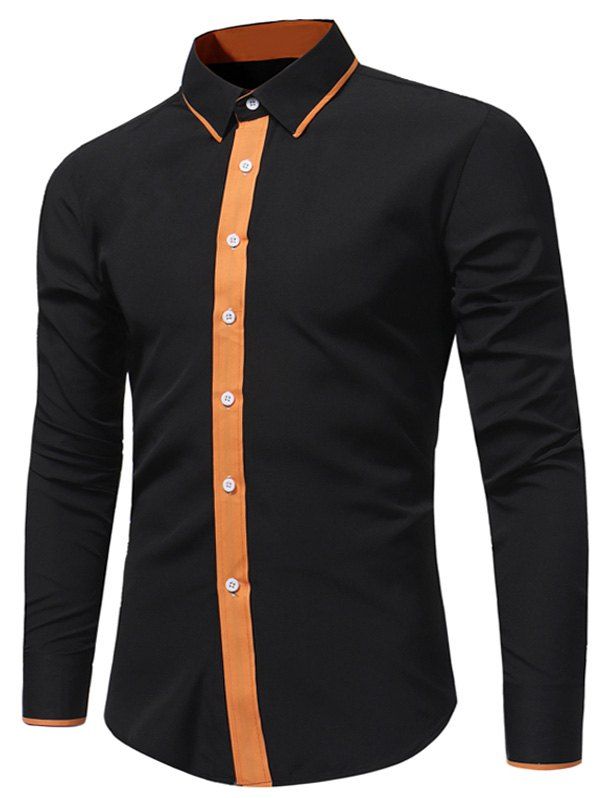 

Color Block Placket Long Sleeve Shirt, Black