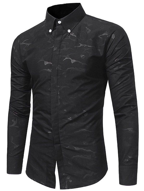 

Camouflage Skull Print Long Sleeve Shirt, Black
