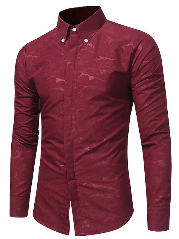 

Camouflage Skull Print Long Sleeve Shirt, Wine red